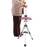 Maxbell Folding Cane Seat Three Legged Walking Cane with Stool for Seniors Women Men Red