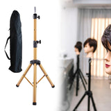 Maxbell Wig Stand Tripod Non Slip Portable Wig Head Holder for Salons Hair Extension gold