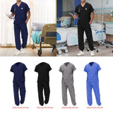 Maxbell Uniform Scrub Set for Men Top and Pants V Neck Soft Workwear for Cosmetology Navy blue S