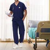 Maxbell Uniform Scrub Set for Men Top and Pants V Neck Soft Workwear for Cosmetology Navy Blue Medium