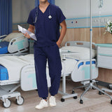 Maxbell Uniform Scrub Set for Men Top and Pants V Neck Soft Workwear for Cosmetology Navy Blue Large