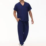 Maxbell Uniform Scrub Set for Men Top and Pants V Neck Soft Workwear for Cosmetology Navy blue XL