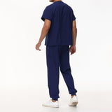 Maxbell Uniform Scrub Set for Men Top and Pants V Neck Soft Workwear for Cosmetology Navy blue XL