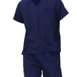 Maxbell Uniform Scrub Set for Men Top and Pants V Neck Soft Workwear for Cosmetology Navy blue XXXXL