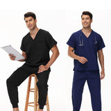 Maxbell Uniform Scrub Set for Men Top and Pants V Neck Soft Workwear for Cosmetology Navy blue XXXXL