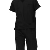 Maxbell Uniform Scrub Set for Men Top and Pants V Neck Soft Workwear for Cosmetology Black M