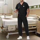 Maxbell Uniform Scrub Set for Men Top and Pants V Neck Soft Workwear for Cosmetology Black XXL