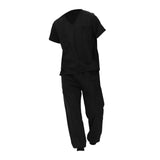 Maxbell Uniform Scrub Set for Men Top and Pants V Neck Soft Workwear for Cosmetology Black XXXXL
