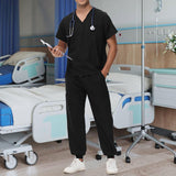 Maxbell Uniform Scrub Set for Men Top and Pants V Neck Soft Workwear for Cosmetology Black XXXXL