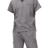 Maxbell Uniform Scrub Set for Men Top and Pants V Neck Soft Workwear for Cosmetology Gray S