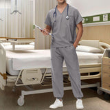 Maxbell Uniform Scrub Set for Men Top and Pants V Neck Soft Workwear for Cosmetology Gray S
