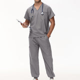 Maxbell Uniform Scrub Set for Men Top and Pants V Neck Soft Workwear for Cosmetology Gray M