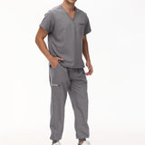 Maxbell Uniform Scrub Set for Men Top and Pants V Neck Soft Workwear for Cosmetology Gray L