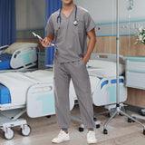 Maxbell Uniform Scrub Set for Men Top and Pants V Neck Soft Workwear for Cosmetology Gray XL