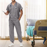Maxbell Uniform Scrub Set for Men Top and Pants V Neck Soft Workwear for Cosmetology Gray XXL