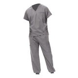 Maxbell Uniform Scrub Set for Men Top and Pants V Neck Soft Workwear for Cosmetology Gray XXXXL