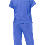 Maxbell Uniform Scrub Set for Men Top and Pants V Neck Soft Workwear for Cosmetology Light Blue S