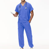 Maxbell Uniform Scrub Set for Men Top and Pants V Neck Soft Workwear for Cosmetology Light Blue S