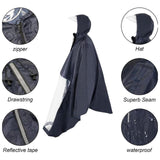 Maxbell Wheelchair Poncho Reflective Strip Camping Travel Wheelchair Rain Cape Cover with mirror hole dark blue