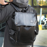 Maxbell Fashion PU Leather Backpack Drawcord Multipurpose for Trips Cycling Business black