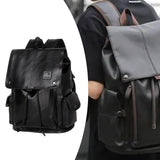 Maxbell Fashion PU Leather Backpack Drawcord Multipurpose for Trips Cycling Business black