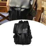Maxbell Fashion PU Leather Backpack Drawcord Multipurpose for Trips Cycling Business black