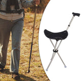 Maxbell Cane with Seat Walking Rest Portable Travel Lightweight for Sitting Foldable Black