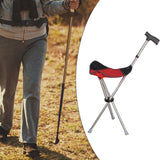 Maxbell Cane with Seat Walking Rest Portable Travel Lightweight for Sitting Foldable Red
