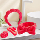 Maxbell Headband and Wristband Set Gift for Women and Girls Trendy Skincare Headband Red