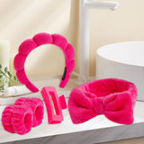 Maxbell Headband and Wristband Set Gift for Women and Girls Trendy Skincare Headband Rose Red
