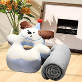 Maxbell Office Desk Napping Pillow Versatile Sleeping Pillow for Travel Bedroom Sofa BrownEar withBlanket