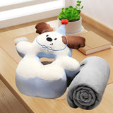 Maxbell Office Desk Napping Pillow Versatile Sleeping Pillow for Travel Bedroom Sofa BrownEar withBlanket