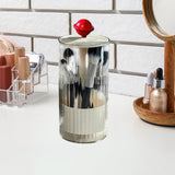 Maxbell Makeup Brush Holder Automatic Lifting Transparent for Countertop Office Dorm Red and White