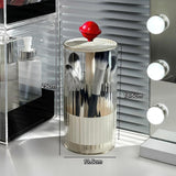 Maxbell Makeup Brush Holder Automatic Lifting Transparent for Countertop Office Dorm Red and White