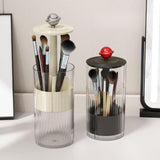 Maxbell Makeup Brush Holder Automatic Lifting Transparent for Countertop Office Dorm Red and Black