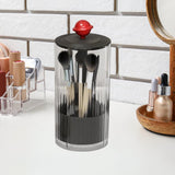 Maxbell Makeup Brush Holder Automatic Lifting Transparent for Countertop Office Dorm Red and Black