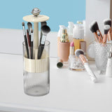 Maxbell Makeup Brush Holder Automatic Lifting Transparent for Countertop Office Dorm Silver and White