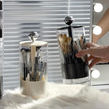 Maxbell Makeup Brush Holder Automatic Lifting Transparent for Countertop Office Dorm Silver and White