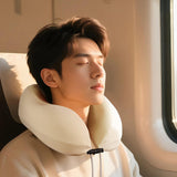 Maxbell Travel Neck Pillow Adjustable Foldable Soft Neck Support for Home Car Office Beige