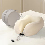 Maxbell Travel Neck Pillow Adjustable Foldable Soft Neck Support for Home Car Office Beige