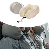 Maxbell Travel Neck Pillow Adjustable Foldable Soft Neck Support for Home Car Office Beige