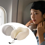 Maxbell Travel Neck Pillow Adjustable Foldable Soft Neck Support for Home Car Office Beige