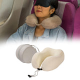 Maxbell Travel Neck Pillow Adjustable Foldable Soft Neck Support for Home Car Office Beige