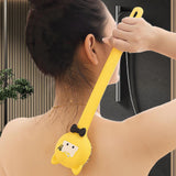 Maxbell Cartoon Cat Bath Brush Long Handle for Wet or Dry Brushing Bathing Showering Yellow