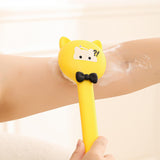 Maxbell Cartoon Cat Bath Brush Long Handle for Wet or Dry Brushing Bathing Showering Yellow