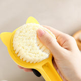 Maxbell Cartoon Cat Bath Brush Long Handle for Wet or Dry Brushing Bathing Showering Yellow