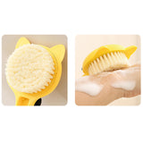 Maxbell Cartoon Cat Bath Brush Long Handle for Wet or Dry Brushing Bathing Showering Yellow