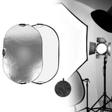 Maxbell 60x90cm Portable Oval Light Reflector Reflective Fabric Lightweight Foldable Silver and White