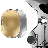 Maxbell 60x90cm Portable Oval Light Reflector Reflective Fabric Lightweight Foldable Golden and Silver