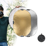 Maxbell 60x90cm Portable Oval Light Reflector Reflective Fabric Lightweight Foldable Golden and Silver